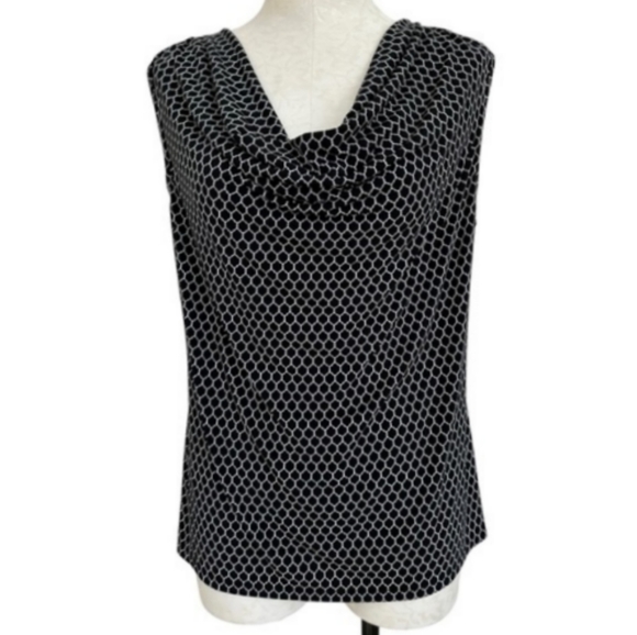 Charter Club Woman Cowl Sleeveless Blouse Black White Geometric Pattern Size 0X - Picture 1 of 9